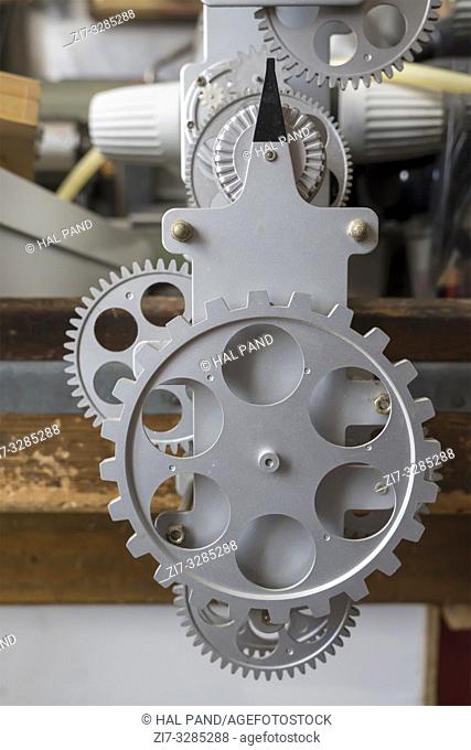 detail of handcraft clockwork gearwheels, shot at Milan, Italy