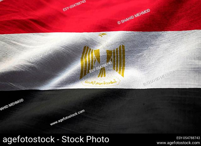 Closeup of Ruffled Egypt Flag, Egypt Flag Blowing in Wind