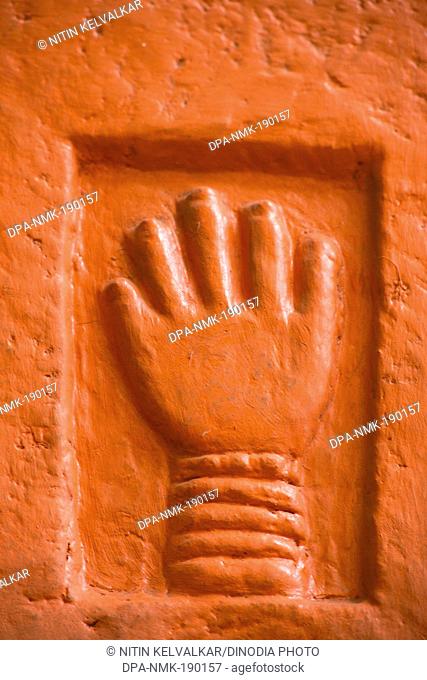 Sati handprints on Loha Pol painted Mehrangarh Fort Jodhpur Rajasthan India Asia