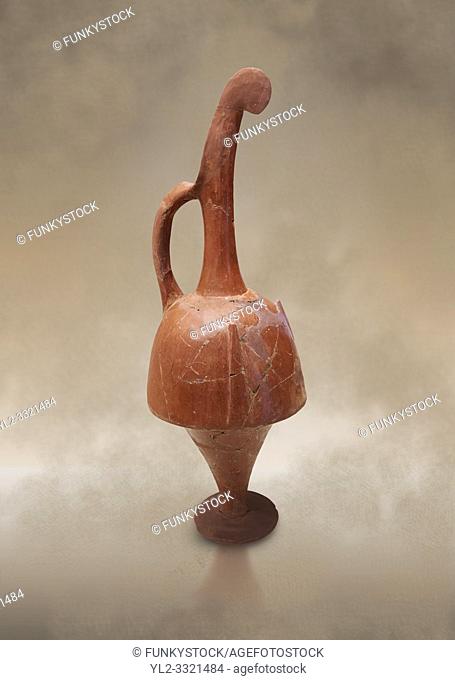 Hittite terra cotta beak shaped long top neck pitcher. Hittite Empire, Alaca Hoyuk, 1450 - 1200 BC. Alaca Hoyuk. Çorum Archaeological Museum, Corum, Turkey