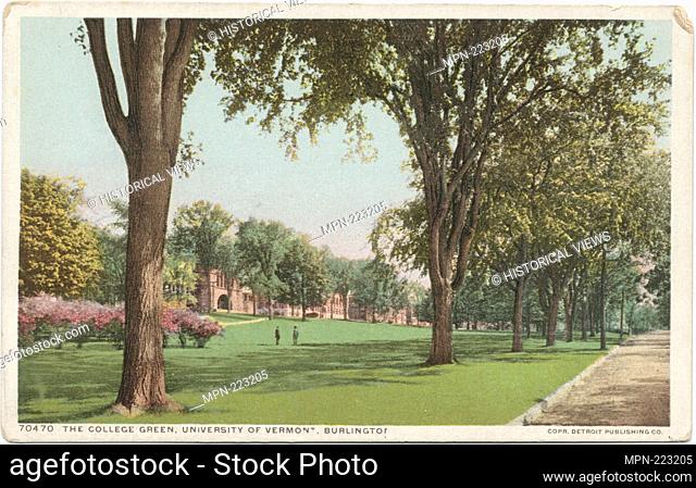 College Green, University of Vermont, Burlington, Vt. Detroit Publishing Company postcards 70000 Series. Date Issued: 1898 - 1931 Place: Detroit Publisher:...