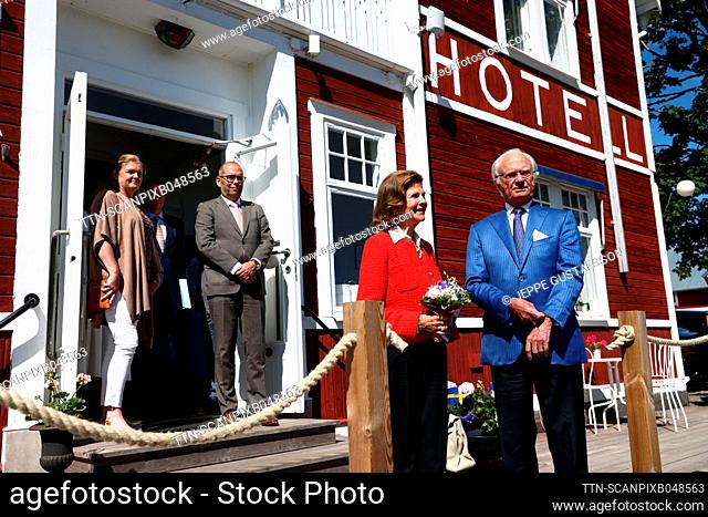Queen Silvia and King Carl Gustaf and in the backrground County Governor Carl Fredrik Graf and Anette Graf at Göta Hotell in Borensberg during the 200th...