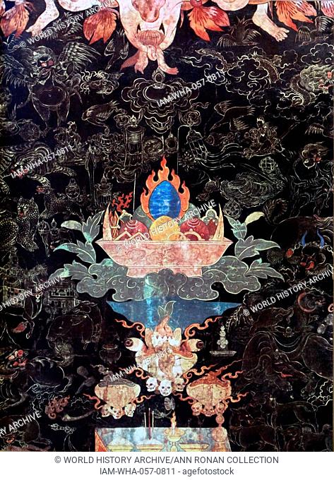 Tibetan silk hanging, depicting an offering 17th century