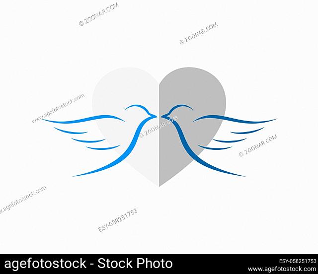 Simple love shape with twin flying bird