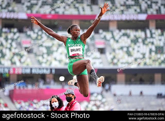03 August 2021, Japan, Tokio: Athletics: Olympics, long jump, women, final at the Olympic Stadium. Ese Brume from Nigeria in action