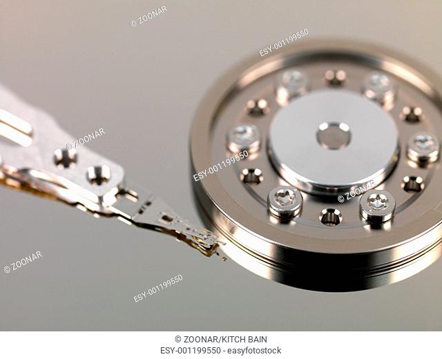 A computer hard drive isolated against a white background