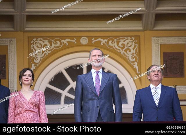 King Felipe VI of Spain, Isabel Diaz Ayuso, President of Madrid attends 'Corrida de la Beneficencia' Bullfight at Las Ventas on June 1, 2022 in Madrid, Spain