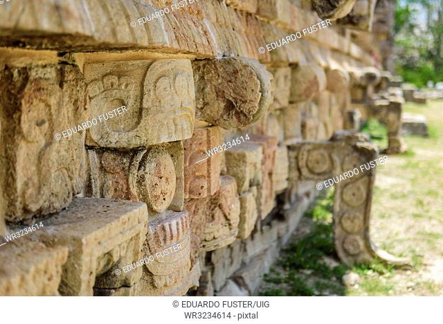 Detail of facade of the Kabah main structure, Yucatan Peninsula, Mexico