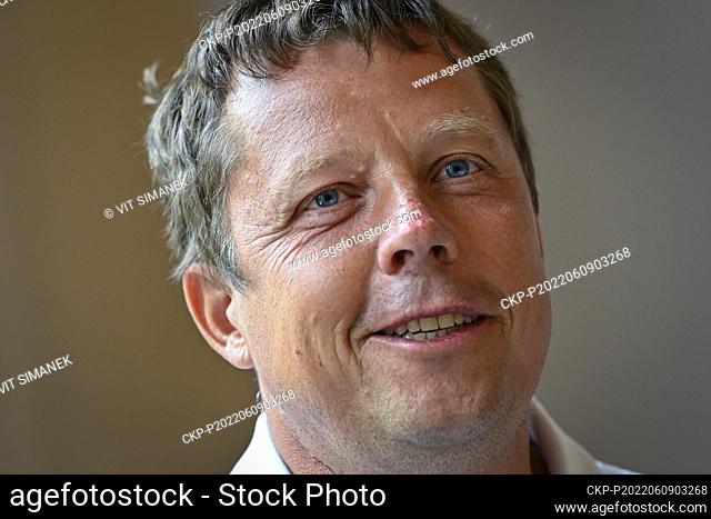 Chief coach of Czech canoeists Jiri Prskavec Sr speaks during the press conference prior to ICF Canoe slalom World Cup in Prague, Czech Republic, June 9, 2022
