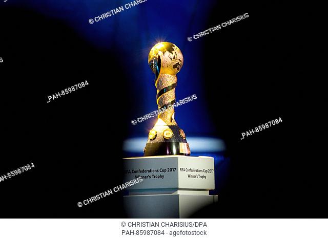 The Confed Cup 2017 trophy can be seen during a rehearsal for the drawing of the groups for the Confederations Cup 2017 in Kazan, Russia, 25 November 2016