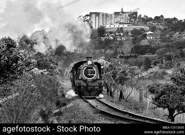 Steam train with Class 19D locomotive operated by Umgeni Steam Railway on its monthly run between Kloof and Inchanga Stations, KwaZulu Natal, South Africa