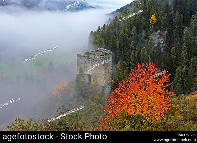Ruine der Burg Tschanüff, Ramosch, Engadin, Graubünden, Schweiz / Ruins of Tschanüff Castle, Engadine, Ramosch, Graubunden, Grisons, Switzerland