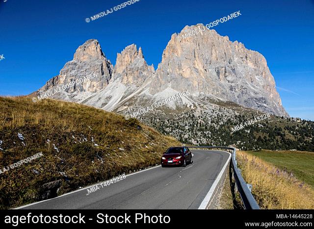 Europe, Italy, Alps, Dolomites, Mountains, View from Passo Sella - Sassolungo