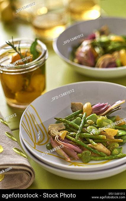 Artichoke and green asparagus salad with confit lemon