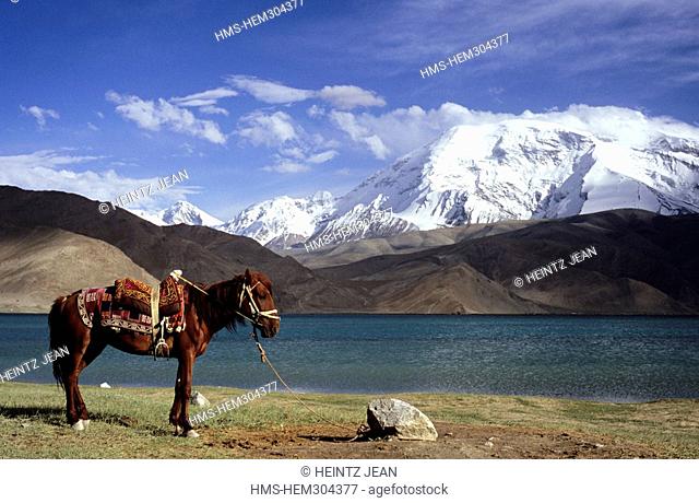 China, Xinjiang, Muztagh Ata 7554 m above Karakol lake, 25 km away from the border between China and Pakistan