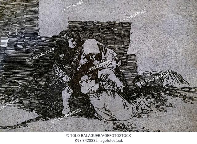 Los desastres de la guerra, n. º 52: No llegan a tiempo, 1810 -1814, Francisco de Goya, primera impresión de 1863, realizada por la Real Academia de Bellas...