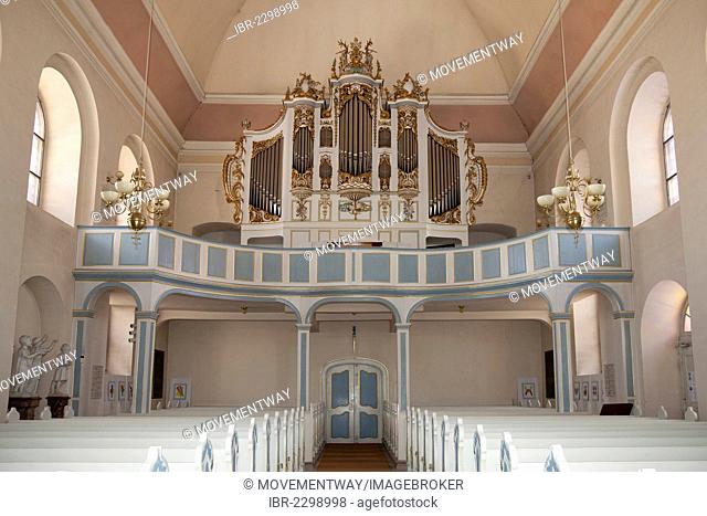 Interior view with the organ, Protestant Church, Bad Arolsen, Waldecker Land region, Hesse, Germany, Europe