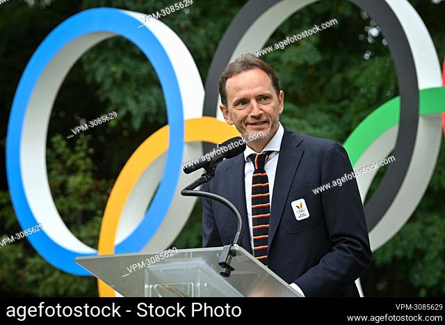Newly elected BOIC - COIB chairman Jean-Michel Saive pictured during the inauguration of the Olympic rings at their final location in the Olympiade Park