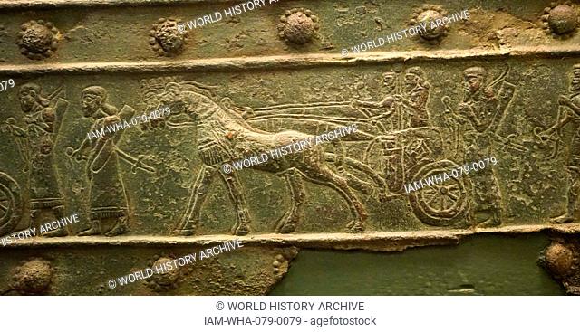 The Balawat Gates, three sets of gates from Balawat, an ancient Assyrian Empire, with embossed scenes showing scenes of warfare