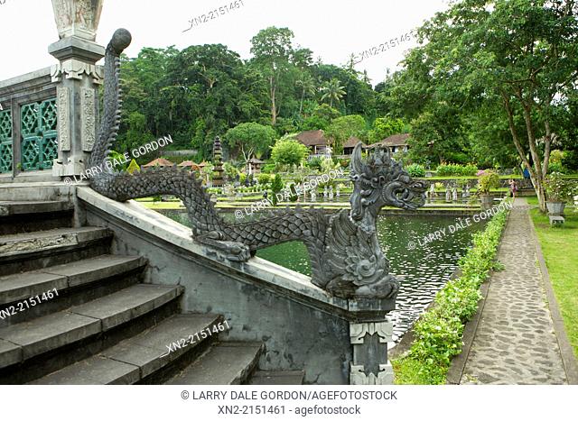 Carved dragon on steps at at Tirtagangga Water Palace, Karangasem, Bali, Indonesia