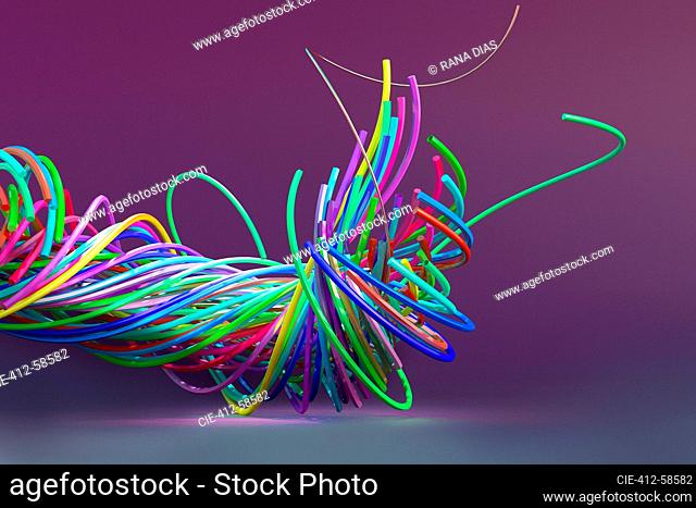 Digitally generated image tangled multicolor fiber optic cables