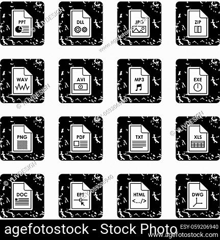 File format set icons in grunge style isolated on white background. Vector illustration