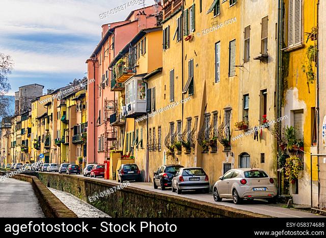 LUCCA, ITALY, JANUARY - 2018 - Historic urban street scene at lucca city, Tuscany, Italy