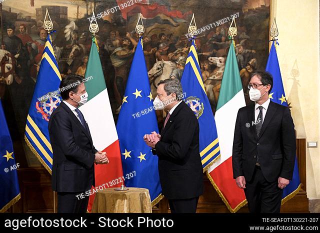 Giuseppe Conte, Mario Draghi during the Oath Ceremony of the Mario Draghi's government, Rome, Italy 13 Feb 2021
