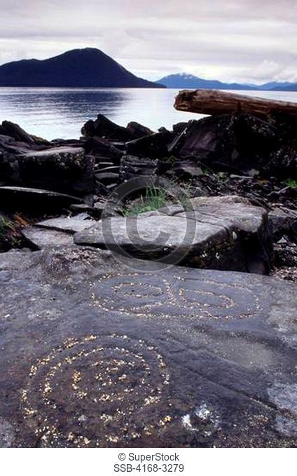Usa, Alaska, Inside Passage, Wrangell Island, Petroglyph Beach, Petroglyphs