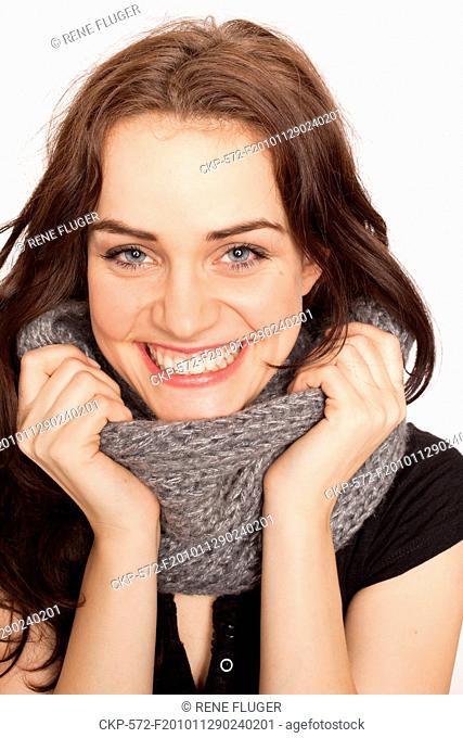 A beautiful young woman, lady, girl, cold, runny nose, headache, scarf CTK Photo/Rene Fluger MODEL RELEASED, MR