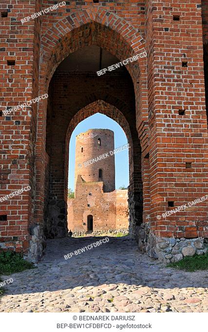 Gothic castle of the Dukes of Mazovia build in 14th and 15th century by Prince Janusz I Elder. Tower with entrance gate. The castle is located in Czersk