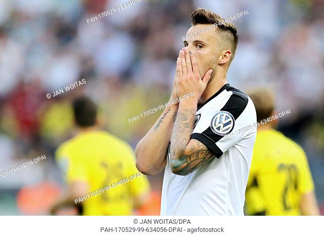 Frankfurt's Haris Seferovic reacts during the German DFB Cup final soccer match between Eintracht Frankfurt and Borussia Dortmund in the Olympic Stadium...