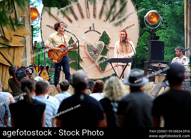 01 August 2020, Saxony-Anhalt, Elend: The band Carl Carl stands on the stage of the Rocken am Brocken Festival. The festival ""Rocken am Brocken"" is only...