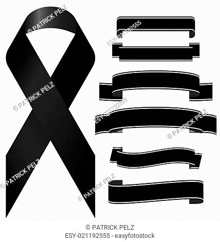 mourning concept with black awareness ribbon and different banners