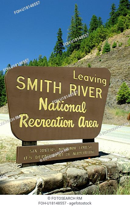 Smith River National Recreation Area, CA, California, Six Rivers National Forest Scenic Byway, leaving sign, Rt. 199