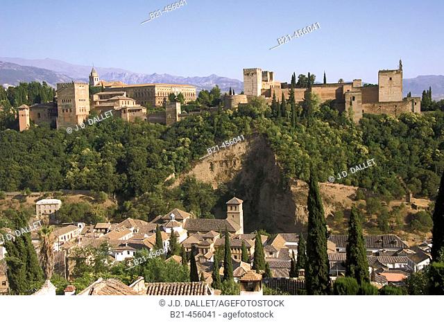 The Alhambra from the Albayzin. Granada. Andalucia. Spain