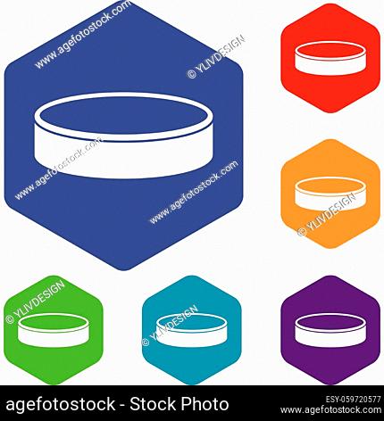 Puck icons set hexagon isolated vector illustration