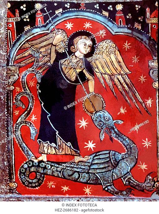 Detail of Saint Michael fighting the dragon on the altar front 'Master of Soriguerola' from the p?