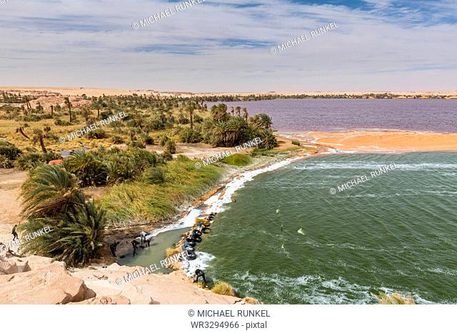 Two coloured lake, part of the Ounianga lakes, UNESCO World Heritage Site, northern Chad, Africa