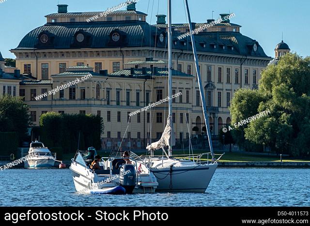 Stockholm, Sweden Boats anchored in front of the Drottningholm Palace, the Royal residence
