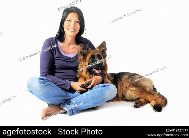 german shepherd and chinese girl