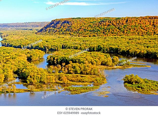 Colorful Bluffs above the confluence of the Wisconsin and Mississippi Rivers in Fall