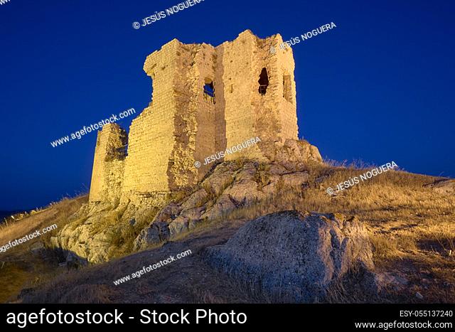 ruins of La Estrella castle in Teba at night, Malaga. Andalusia, Spain