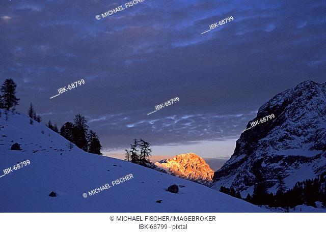 Last light on Monte Cristallo Dolomites Italy