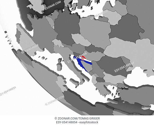 Croatia on gray political globe with embedded flag. 3D illustration