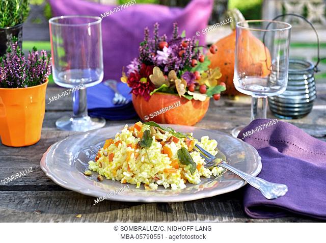 Pumpkin risotto on setted table