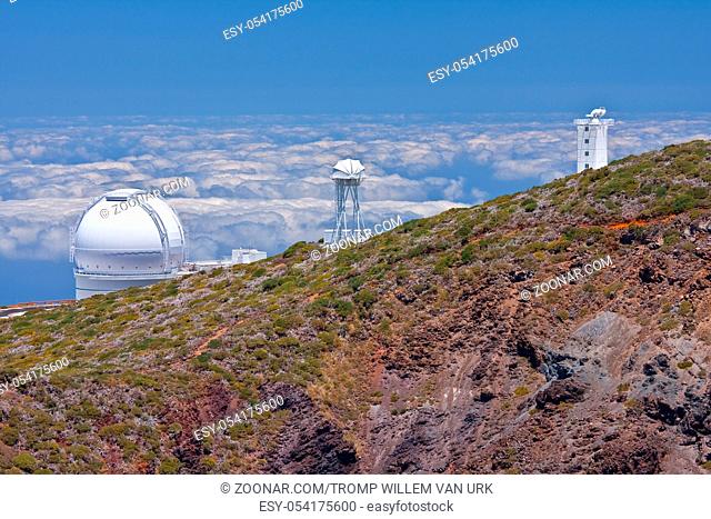 Big telescopes above the clouds at the highest peak of La Palma, Canary Islands