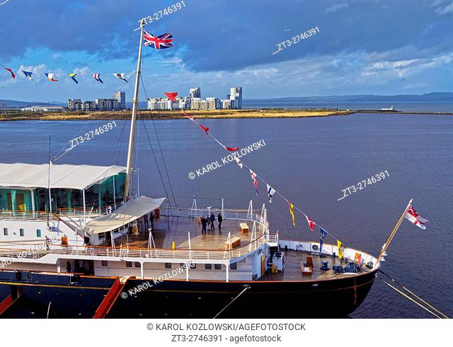 UK, Scotland, Lothian, Edinburgh, Leith, Ocean Terminal, View of the Royal Yacht Britannia.