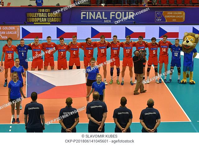 Czech team pose before the Men's European Volleyball League final Czech Republic vs Estonia in Karlovy Vary, Czech Republic, June 14, 2018