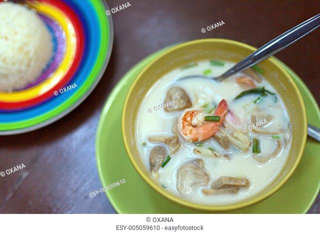 bowl of fresh tom yum soup, a spicy thai dish
